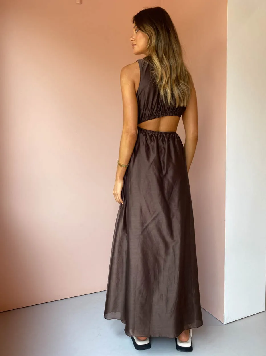 Sir Anje Asymetrical Cut Out Dress in Chocolate