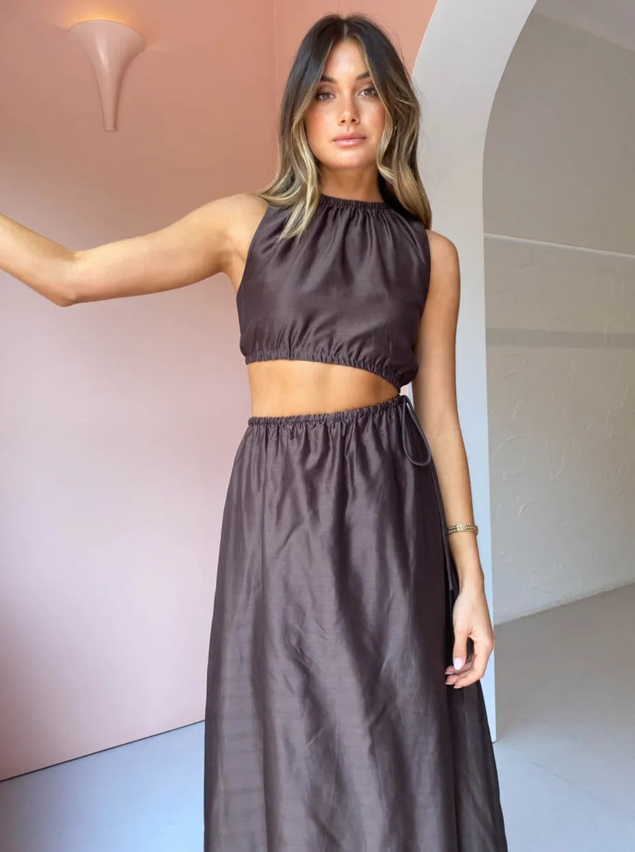 Sir Anje Asymetrical Cut Out Dress in Chocolate