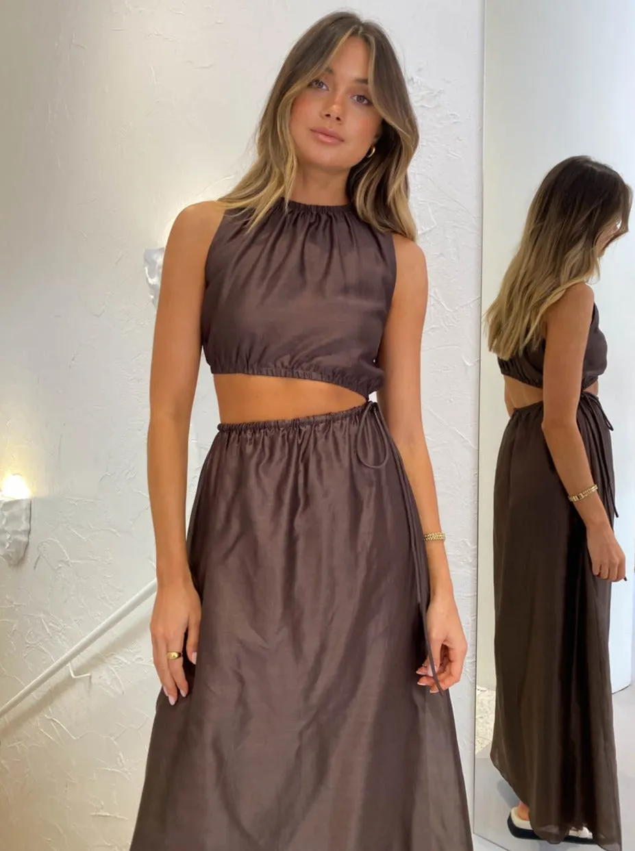 Sir Anje Asymetrical Cut Out Dress in Chocolate