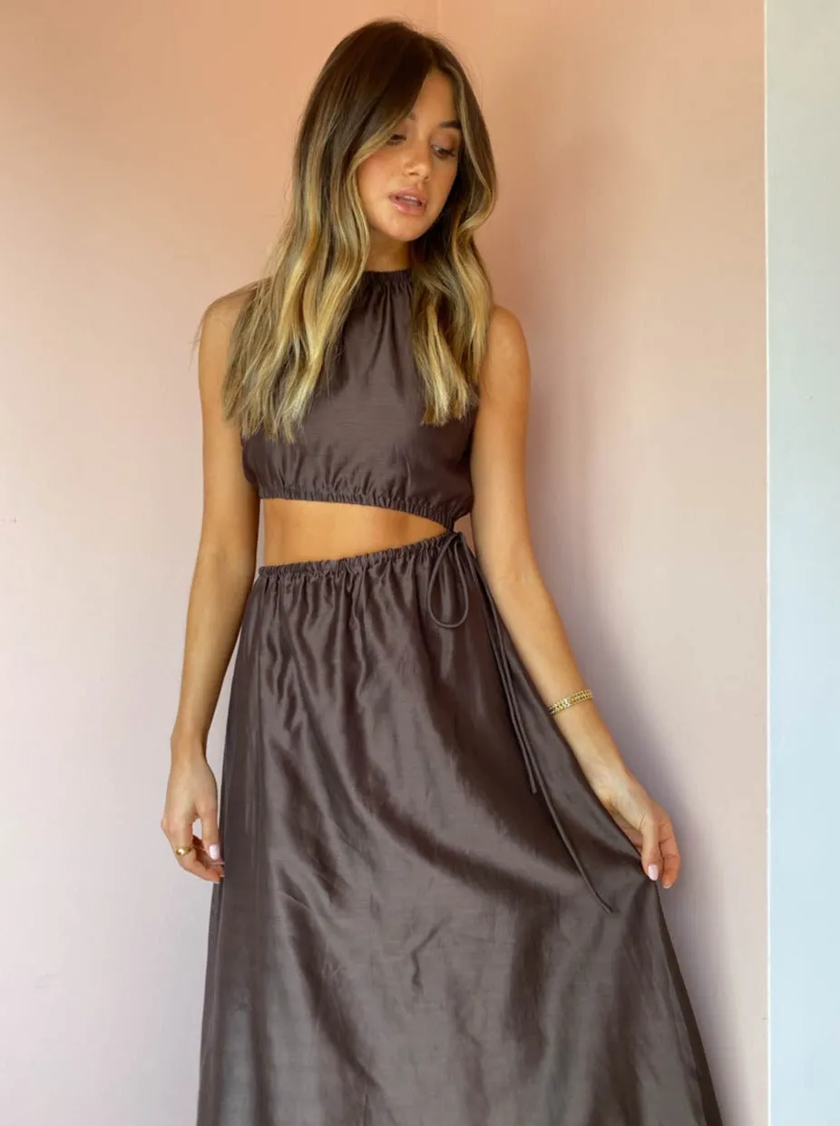 Sir Anje Asymetrical Cut Out Dress in Chocolate