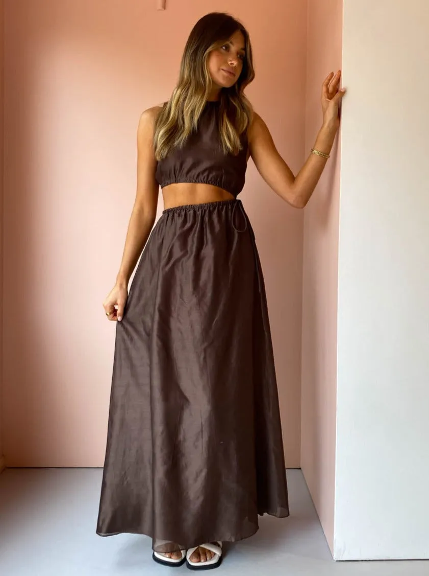 Sir Anje Asymetrical Cut Out Dress in Chocolate