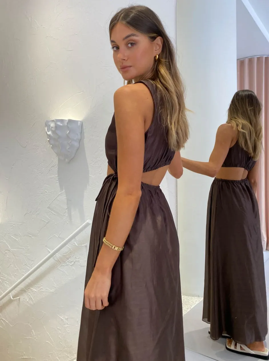 Sir Anje Asymetrical Cut Out Dress in Chocolate
