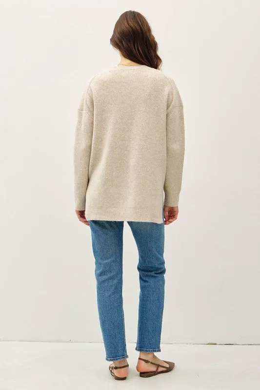 Skylar Long Sleeve Button Down Ribbed Cardigan Beige