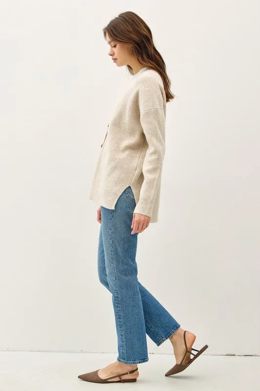 Skylar Long Sleeve Button Down Ribbed Cardigan Beige