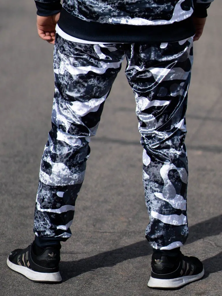 Snow Camo Crushed Velvet Unisex Joggers