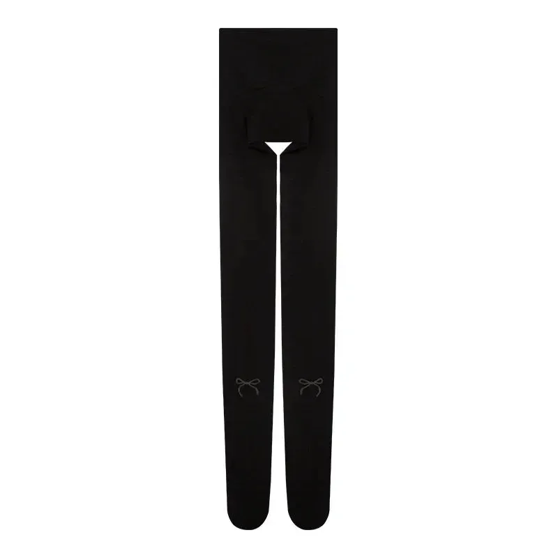 Sohiwoo 80D Bow Gray Velvet Seamless Pantyhose Winter Bottoming Socks Thick Footed Socks Polka Dot Compression Tights Women Stockings