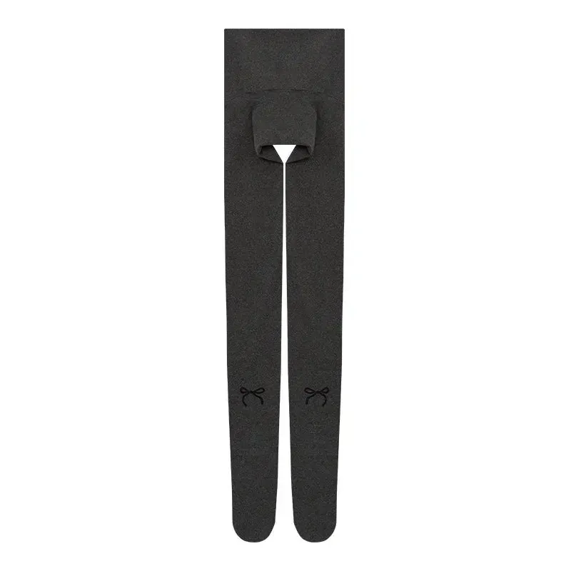 Sohiwoo 80D Bow Gray Velvet Seamless Pantyhose Winter Bottoming Socks Thick Footed Socks Polka Dot Compression Tights Women Stockings