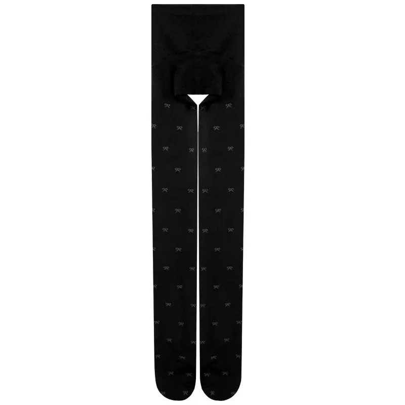 Sohiwoo 80D Bow Gray Velvet Seamless Pantyhose Winter Bottoming Socks Thick Footed Socks Polka Dot Compression Tights Women Stockings