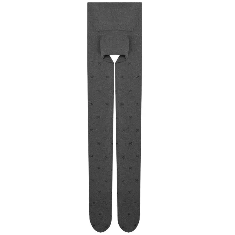 Sohiwoo 80D Bow Gray Velvet Seamless Pantyhose Winter Bottoming Socks Thick Footed Socks Polka Dot Compression Tights Women Stockings