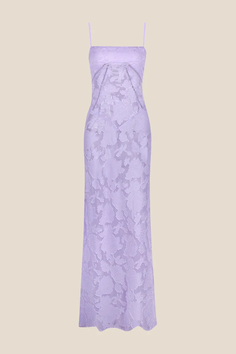 Spaghetti Straps Green Lace A-line Long Dress