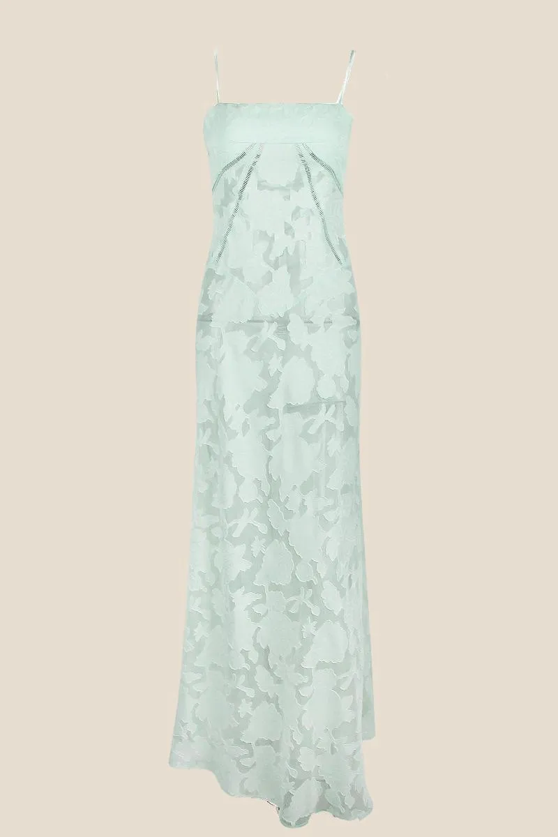 Spaghetti Straps Green Lace A-line Long Dress