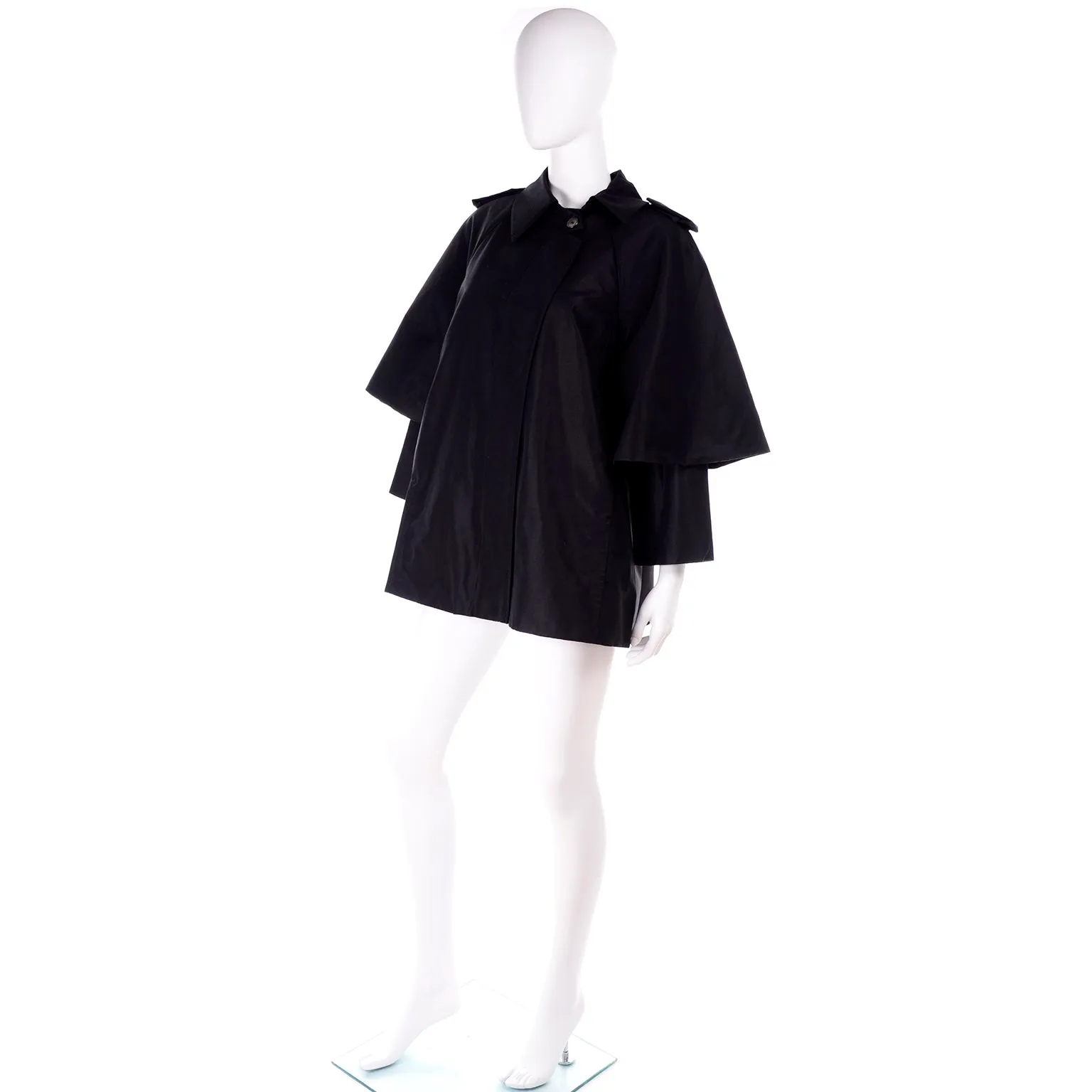 Sportmax Black Raincoat With Attached Capelet