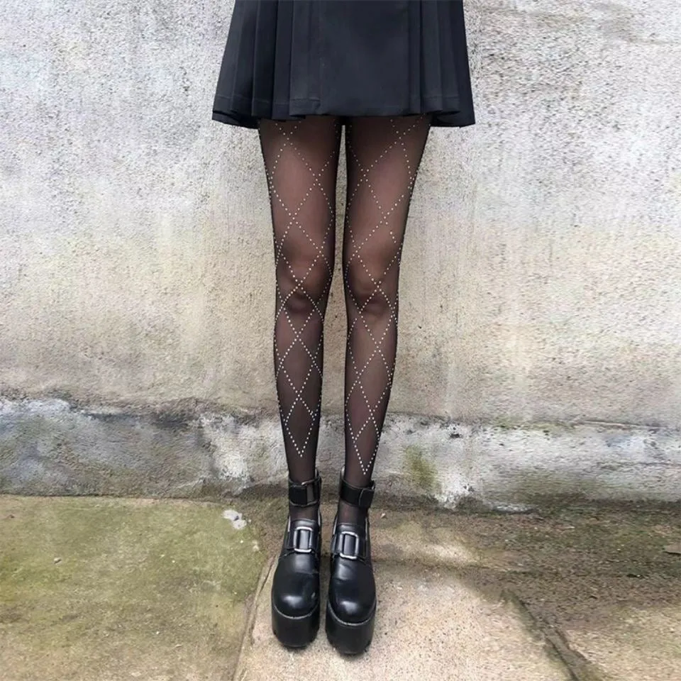 Super Thin Sexy Women Skinny Glossy Pantyhose Tights Cute Velvet Elastic Kawaii Lingerie Skin Thigh High Rhinestone Stocking