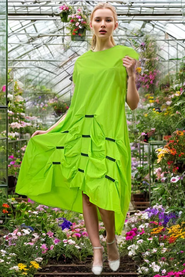 T139011 DRESS (GRN, YELLOW, LIME, MUSTARD)