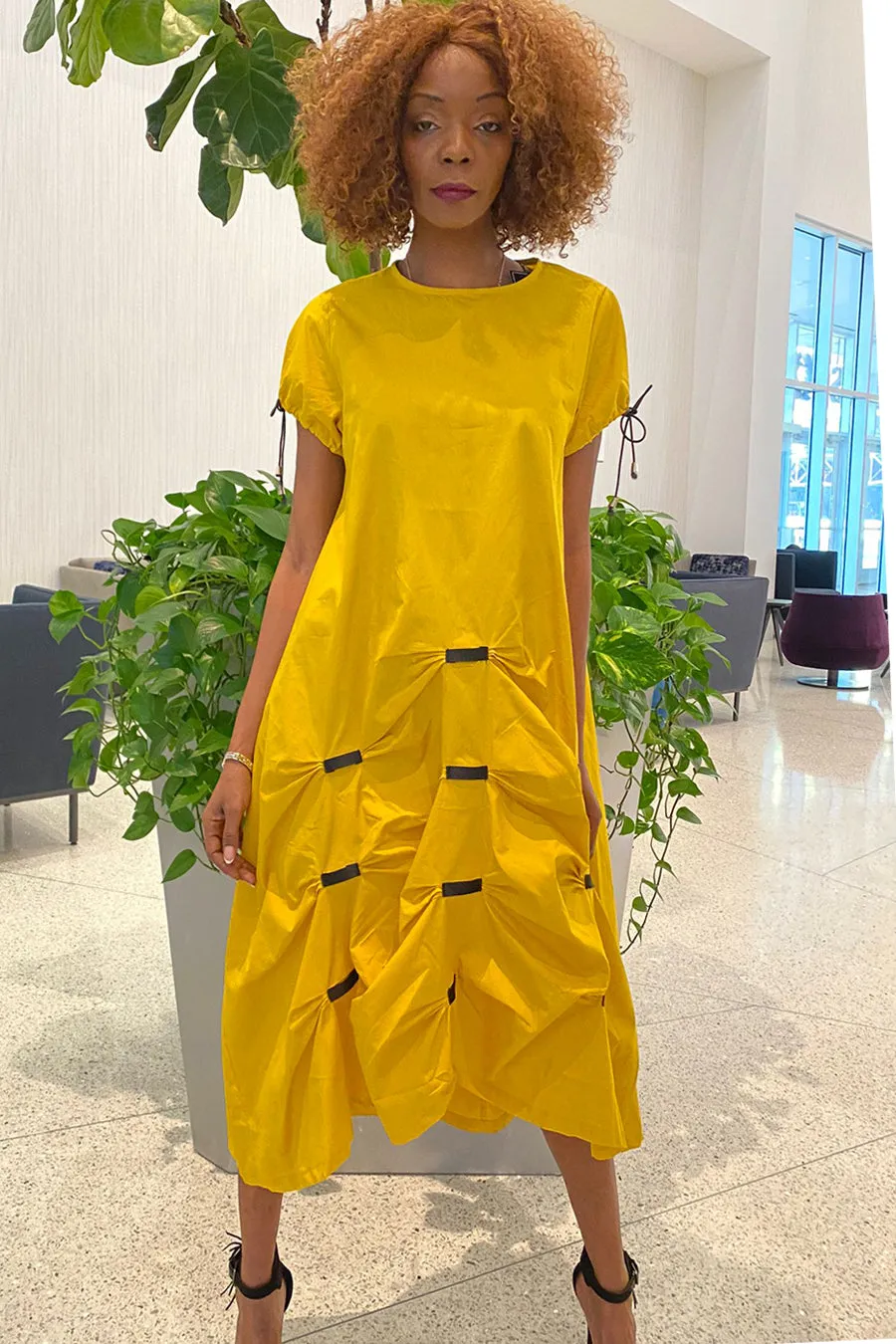 T139011 DRESS (GRN, YELLOW, LIME, MUSTARD)