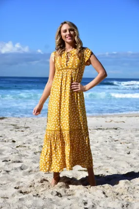 Tequila Sunrise Printed Maxi Dress Mustard