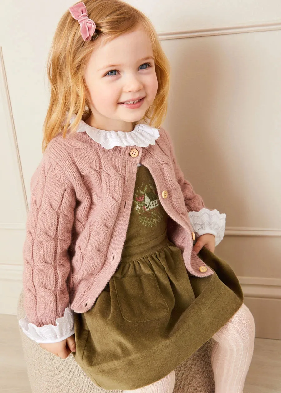 The Green Velvet Embroidered Skirt Baby Girl Look