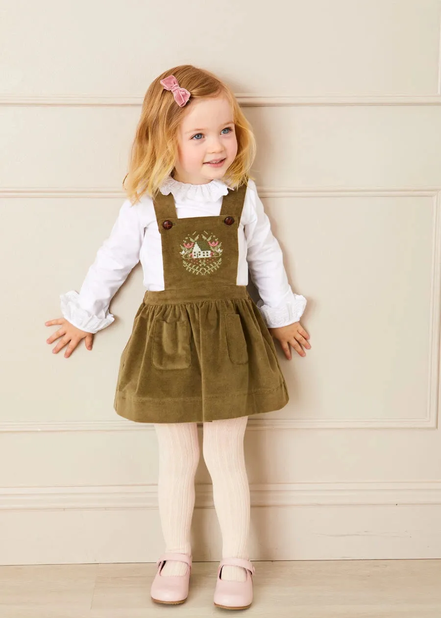 The Green Velvet Embroidered Skirt Baby Girl Look