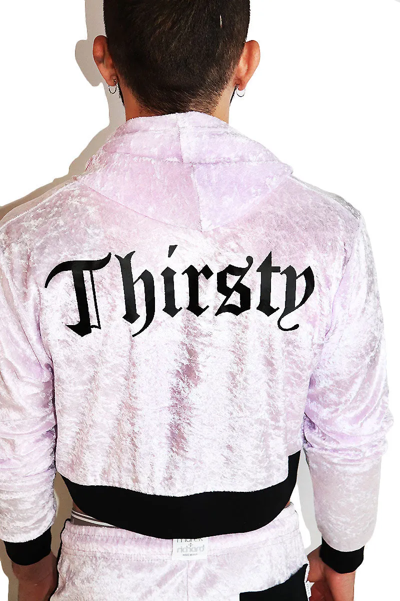 Thirsty Crushed Velvet Crop Hoodie-Purple
