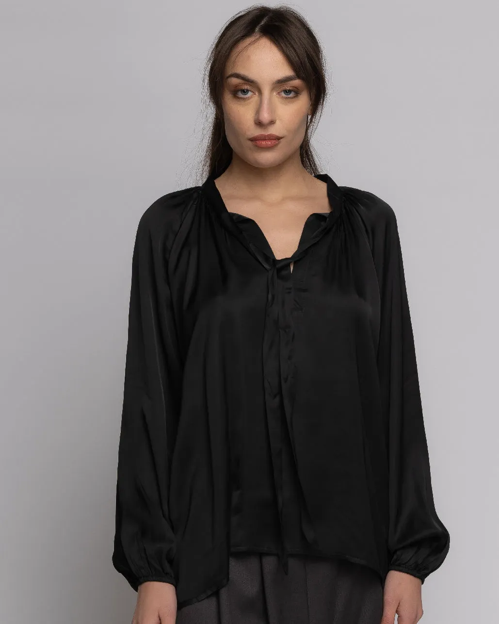 Tie-Neck Hi-Lo Blouse