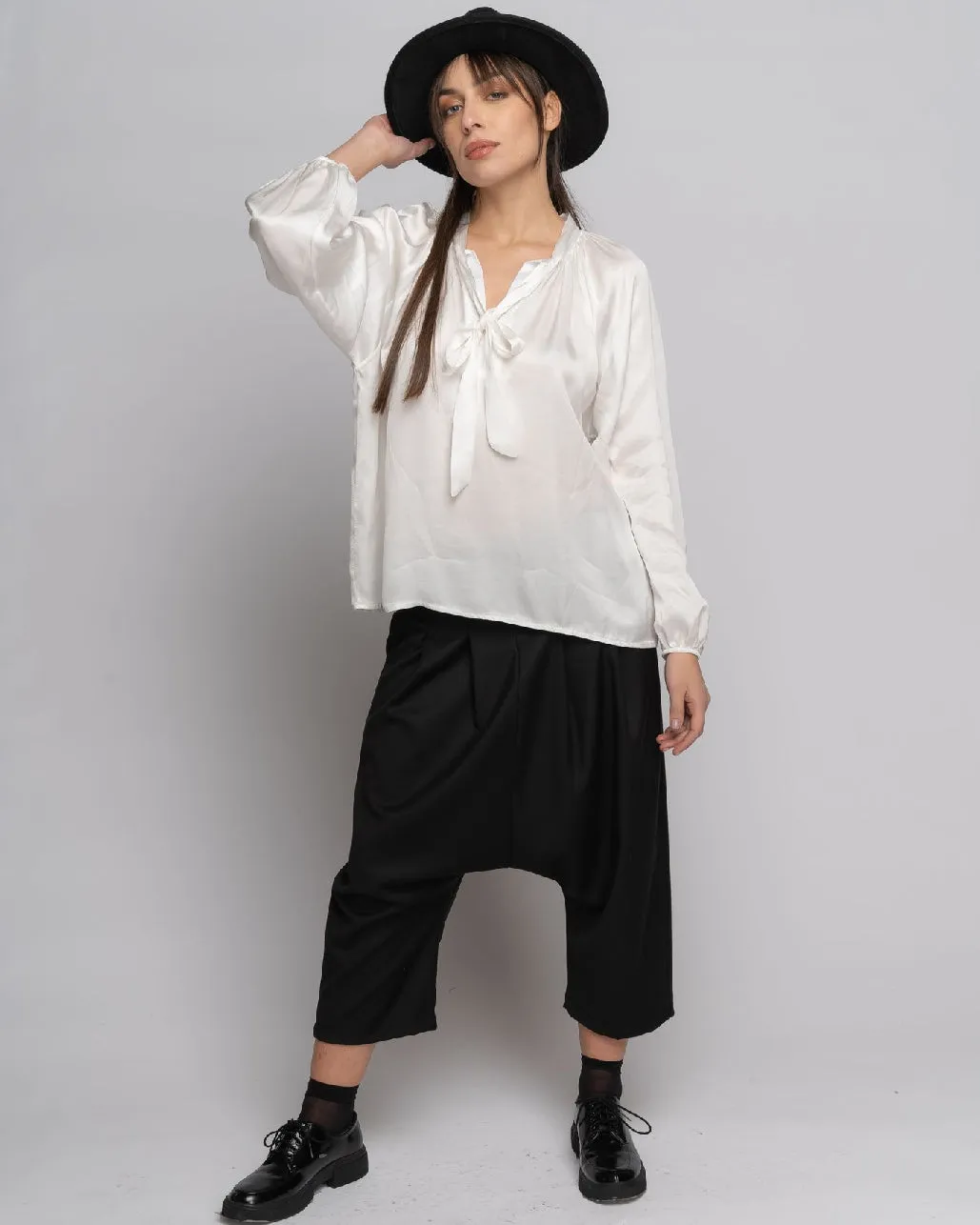 Tie-Neck Hi-Lo Blouse
