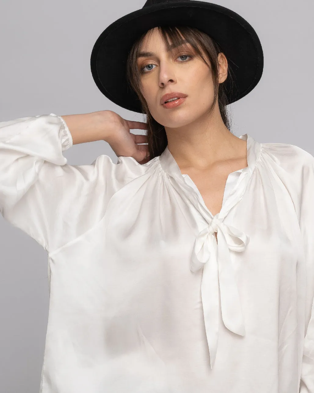 Tie-Neck Hi-Lo Blouse