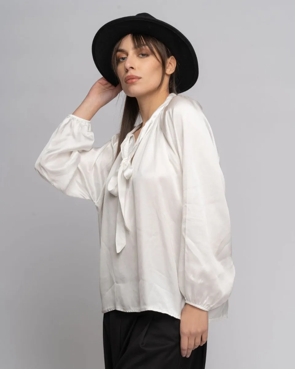 Tie-Neck Hi-Lo Blouse