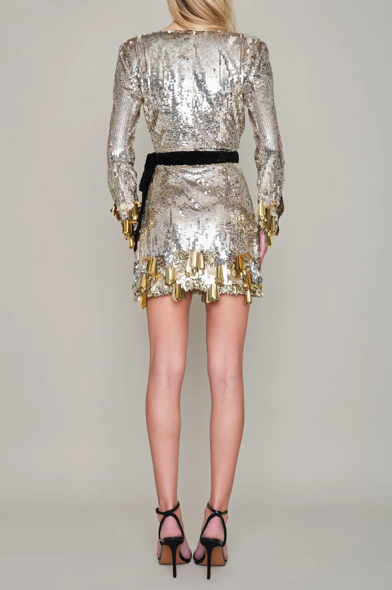 TOWER SEQUIN AND HAND BEAD MINI WRAP DRESS