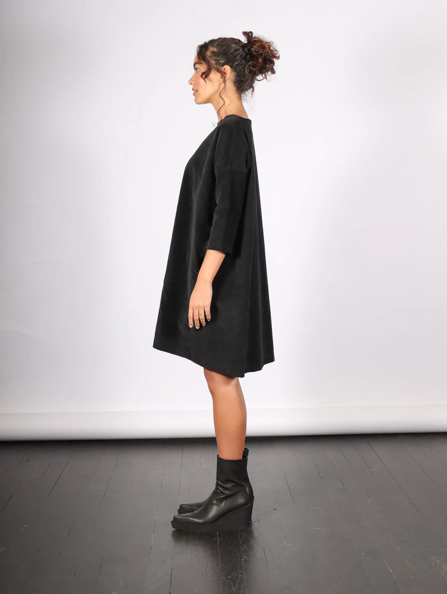 Velvet Boatneck Dress in Black by Album Di Famiglia