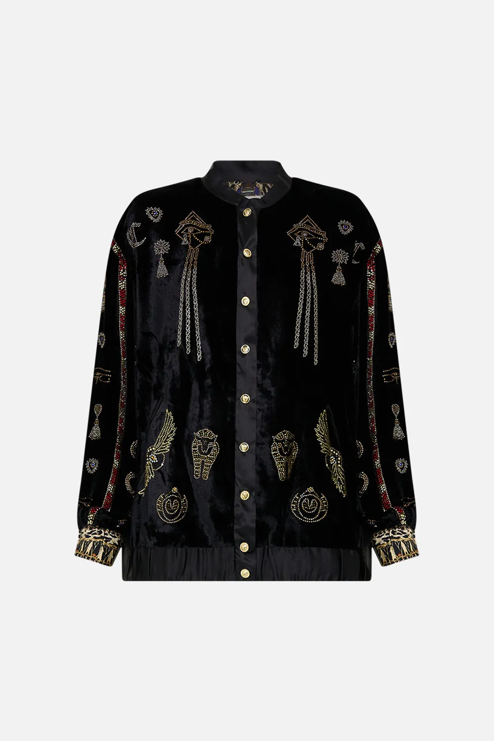 VELVET LONGLINE VARSITY JACKET CAT WORSHIP