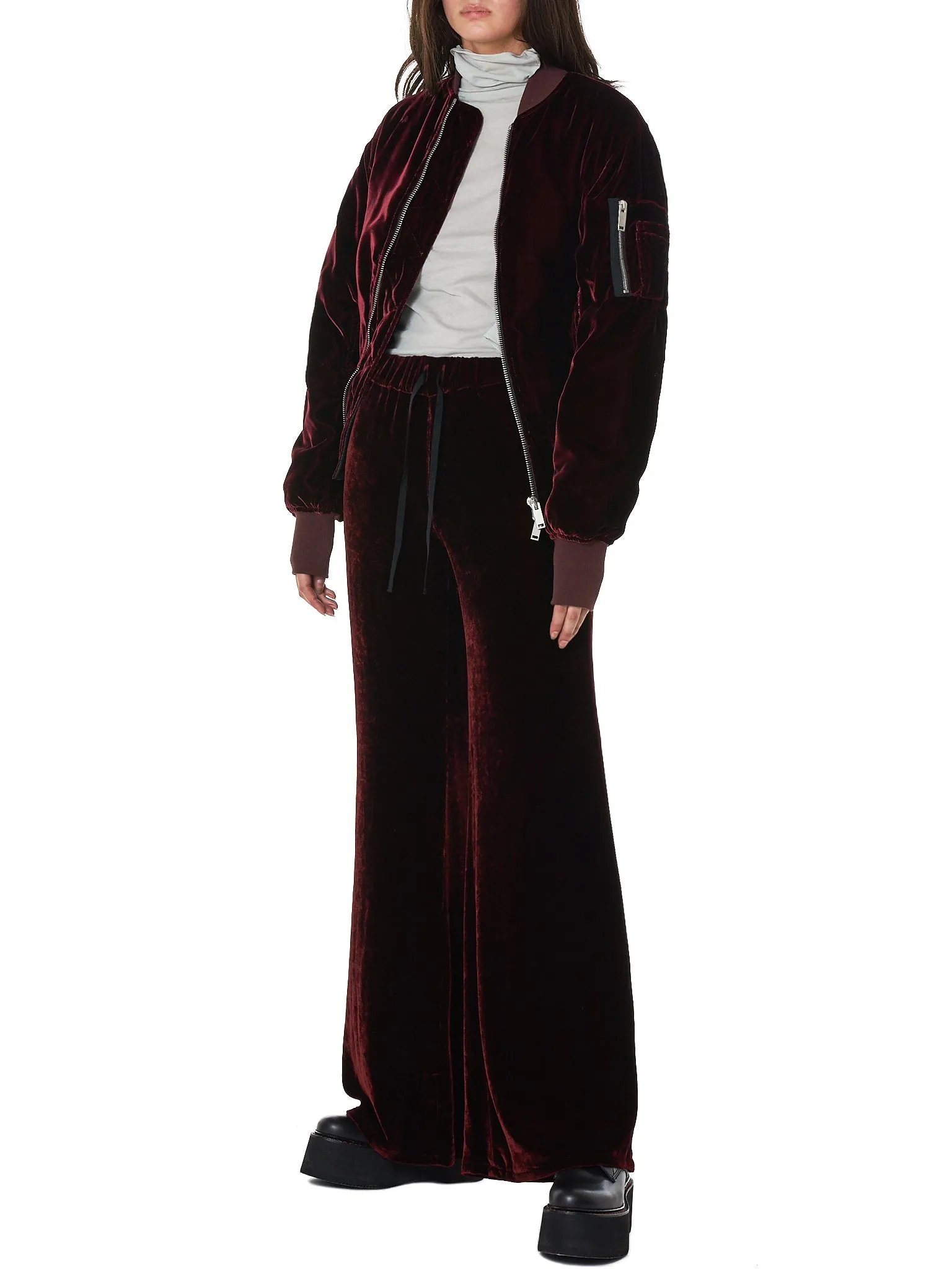 Velvet Palazzo Trousers (UWCA038E18136001-BURGUNDY)