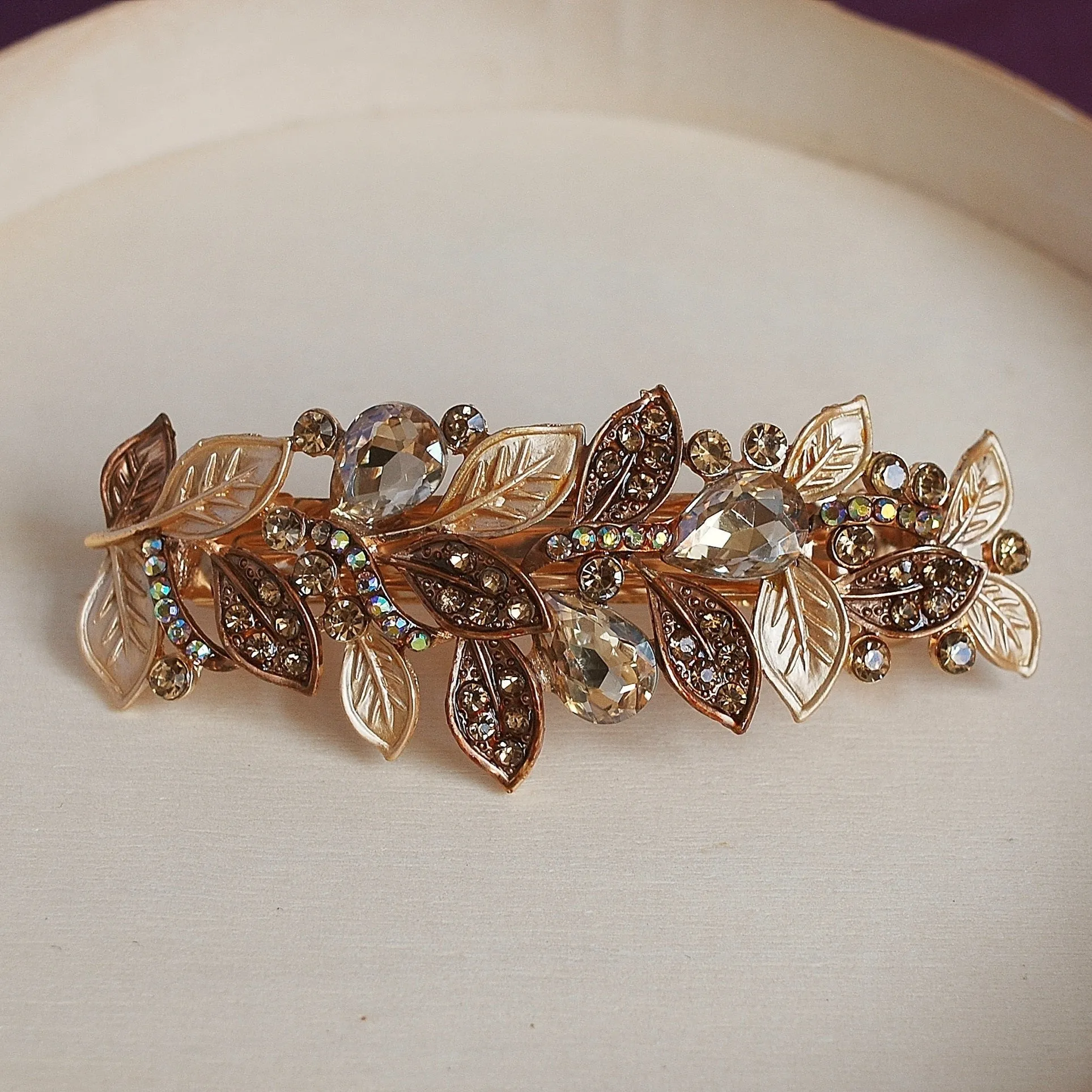 Vintage Hair Clip Rhinestone Leaf