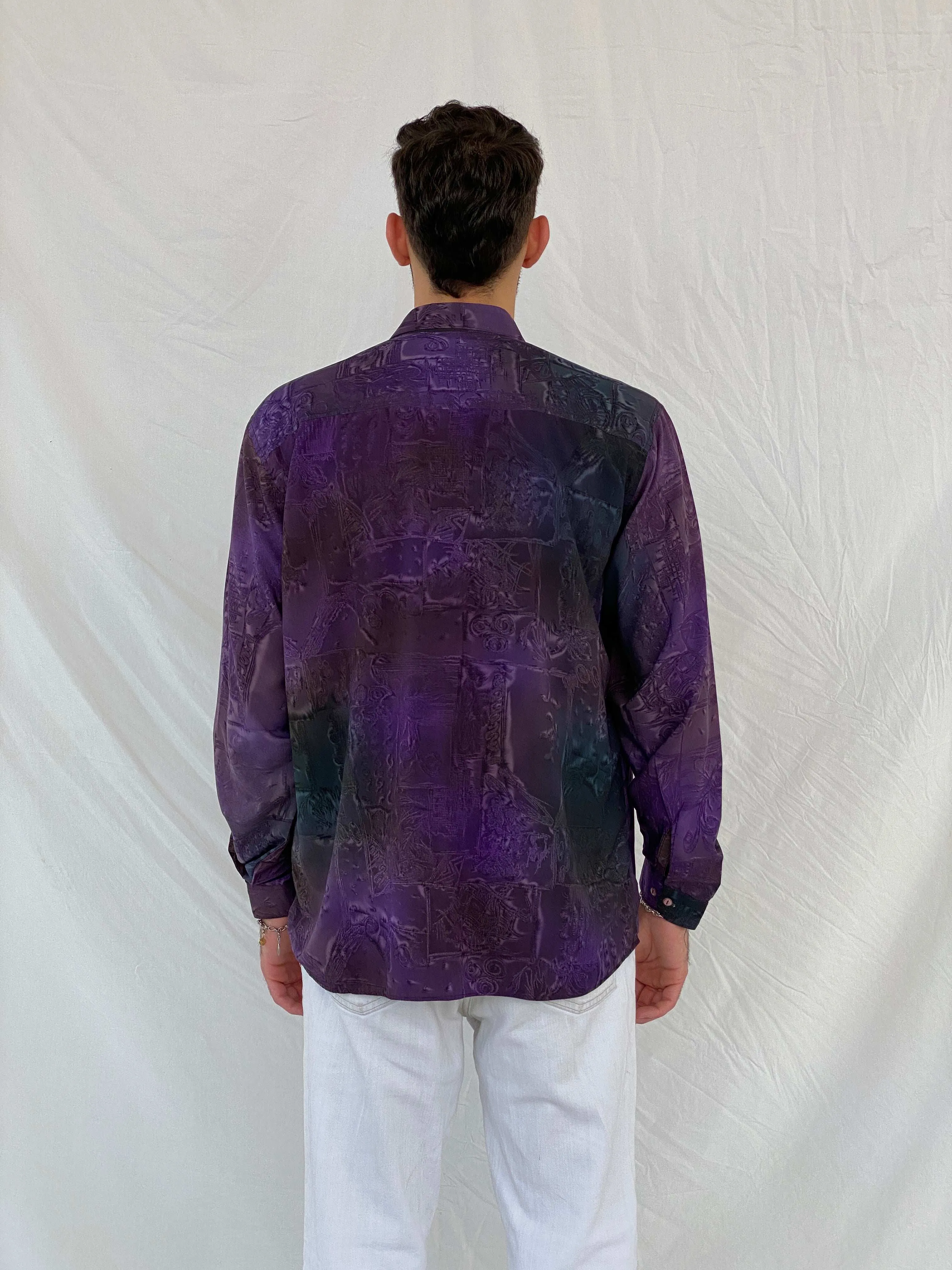 Vintage Handmade Purple Full Sleeve Silk Shirt