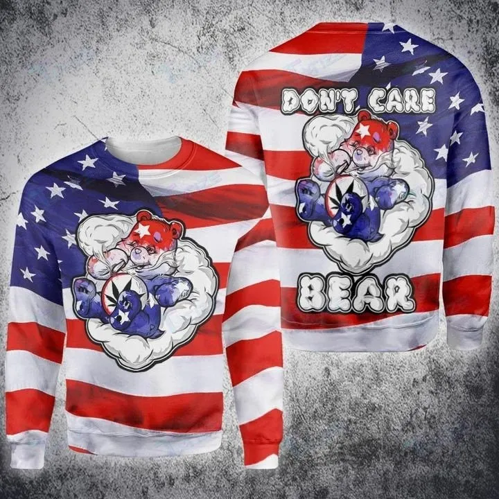 Weed Bear American Flag Independence 4Th July 3D All Over Printed Shirt, Sweatshirt, Hoodie, Bomber Jacket