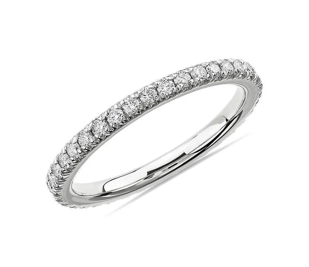 White Gold 14K Gold Round Cut French Pave Eternity Band