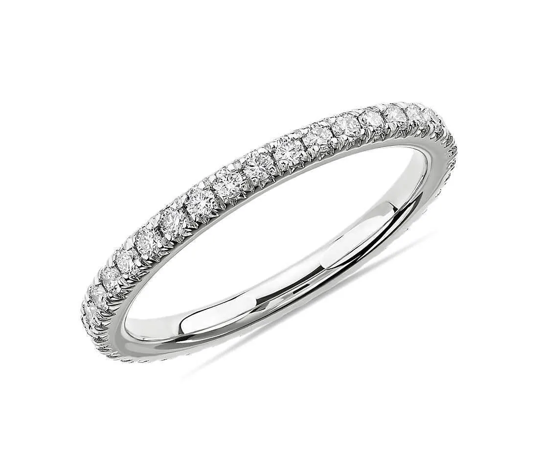 White Gold 14K Gold Round Cut French Pave Eternity Band