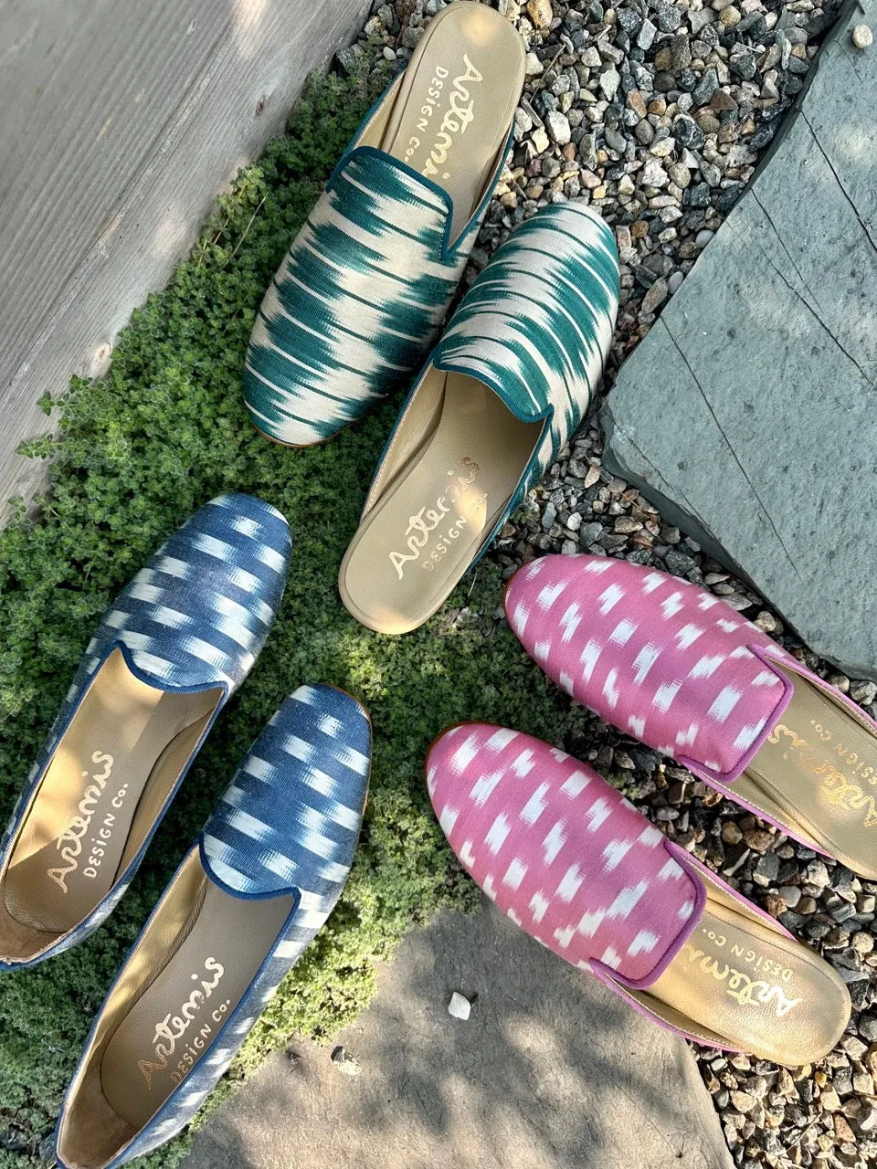 Women's Silk Ikat Slippers, Peacock Blue