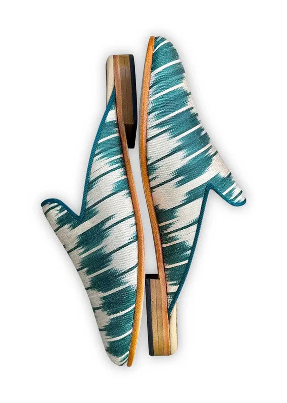 Women's Silk Ikat Slippers, Peacock Blue