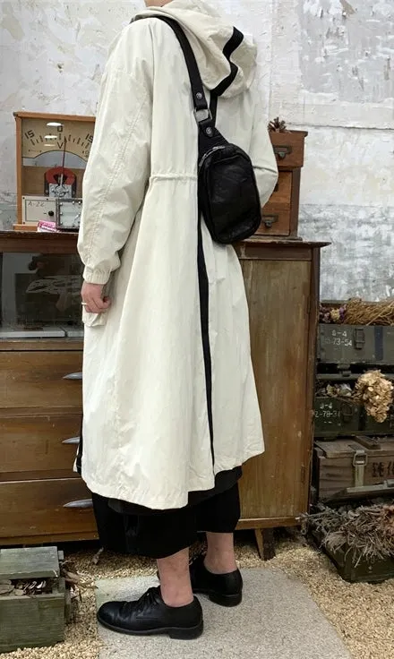 Yoji Yamamoto Dark Long Windbreaker Jacket / Over the Knee Hooed Big Pocket Loose Trench