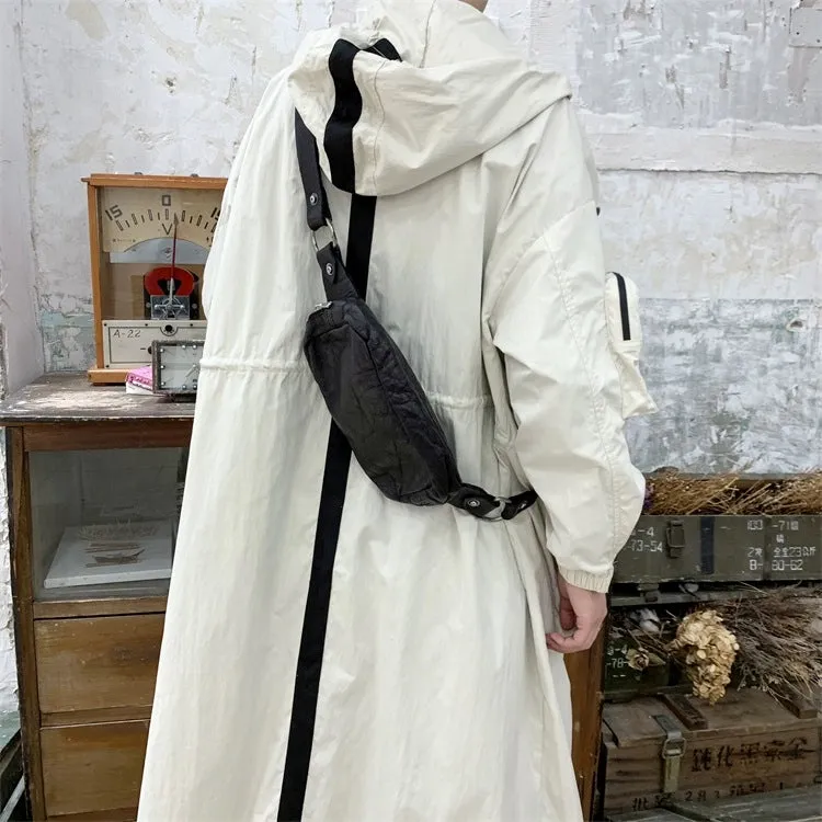 Yoji Yamamoto Dark Long Windbreaker Jacket / Over the Knee Hooed Big Pocket Loose Trench