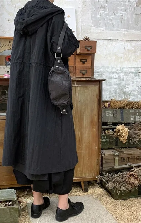 Yoji Yamamoto Dark Long Windbreaker Jacket / Over the Knee Hooed Big Pocket Loose Trench